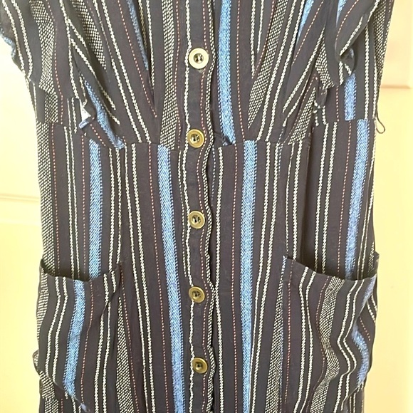 Jolt Navy Stripe Button Down Midi Dress With Pockets Size XS - Picture 3 of 6